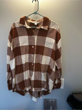 Old Navy Brown and Cream Plaid Boyfriend Shirt